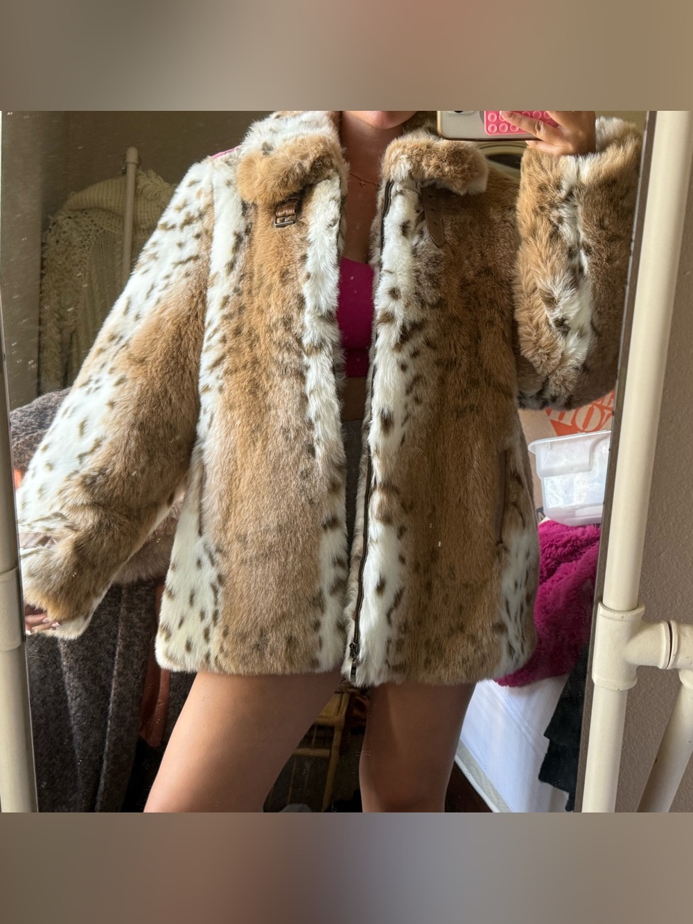 True vintage dennis basso Faux Fur Spotted Teddy Jacket - Brown & White
